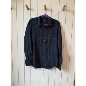 Vince Men’s Plaid Button Down Shirt Classic Fit Large Blue black Cotton Linen